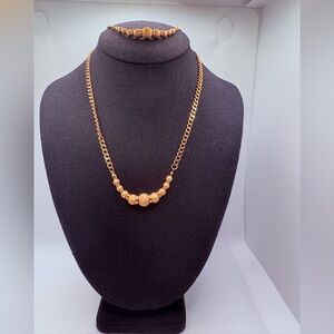 Pale Rose Gold Tone Graduated Glitter Bead Necklace & Bracelet Set Adjustable